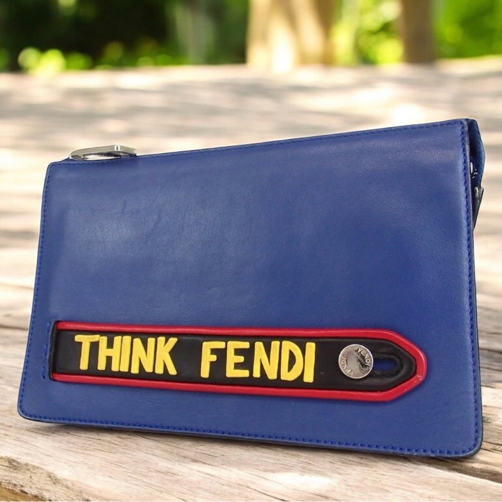 FENDI Think Fendi Graphic Leather Clutch Bag 🩵